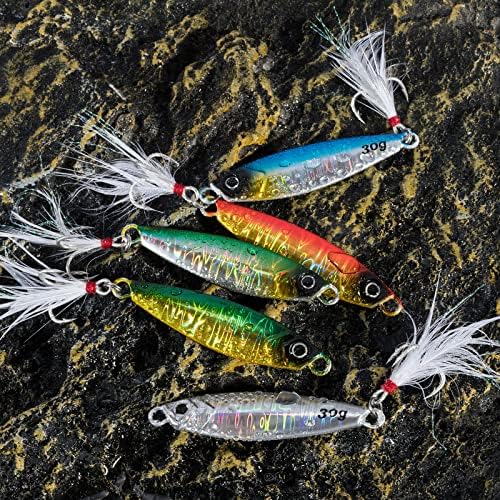 Alwonder 5-Pack Fishing Jigging Spoons Metal Casting Jigs with Treble Hooks Freshwater Saltwater Casting Spoons Surf Fishing Trolling Lures Vertical Diamond Jigs for Bass Bluefish Walleye Pike - Image 7