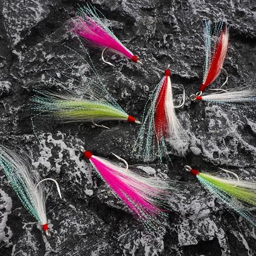 Bucktail Teaser Fishing Hooks,5pcs Saltwater Flounder Rig Stainless Steel Fishing Jig Hooks Bucktail Mylar Flash Teasers Inserted for Striper Catfish Cod Flounder Hi/Lo Rig - Image 6