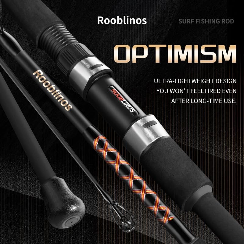 ROOBLINOS Optimism Surf Fishing Rod,10ft, 11 ft, 12ft Carp Fishing Pole, 27T Carbon Fiber Spinning Surf Rod, 3-Piece Portable Saltwater Beach Shore Casting Rod for Big Game Fishing - Image 2