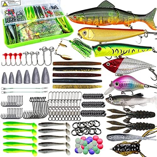 Fishing Lures Kit Set, Baits Tackle Including Crankbaits, Topwater Lures, Spinnerbaits, Worms, Jigs, Hooks, Tackle Box and More Fishing Gear Lures for Bass Trout by UperUper