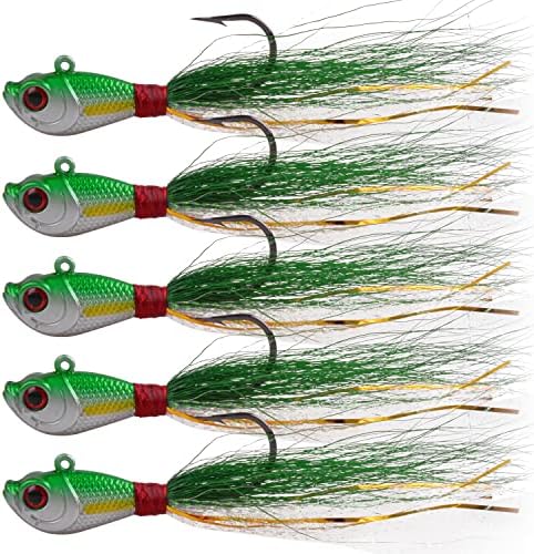 Bucktail Jigs Saltwater Hair Jig Lures, 5pcs Bucktail Jigs Fishing Lures Surf Fishing Jig Head Swimbait Jig Hook for Bass Flounder Striper 1/4oz 1/2oz 1oz 1.5oz by FUSIGO
