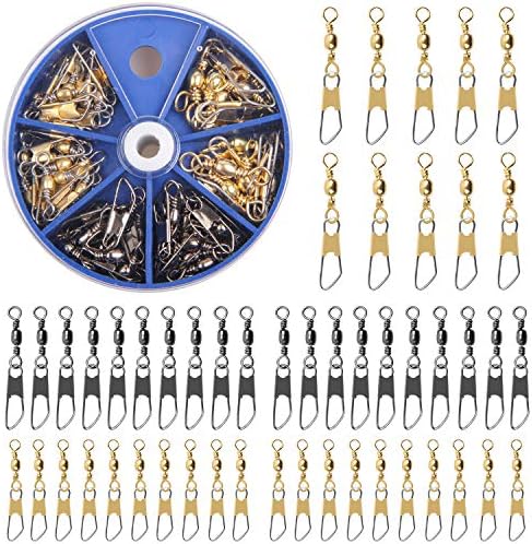 AGOOL Barrel Swivel Snap Kit - 50pcs Barrel Swivels with Safety Snaps High Strength Fishing Quick Connect Snap Swivels with Solid Ring Fishing Tackle Accessories Box Kit Size 4#,6#,8#,10#,12#,14# by AGOOL