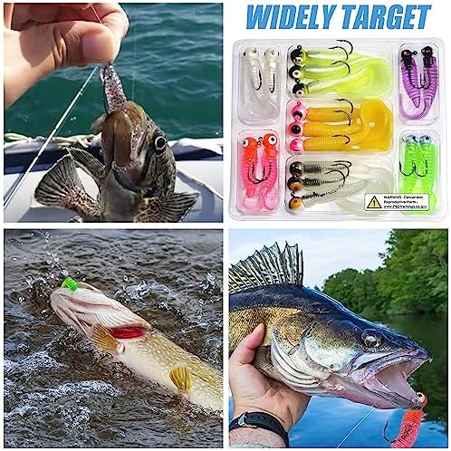 Soft Fishing Lures Jig Head Hooks Kit, Crappie Jigs Lures Kit Mixed Curly Grub Lures Tube Baits Soft Plastic Swimbaits for Bass Trout Panfish Saltwater Freshwater Fishing - Image 6