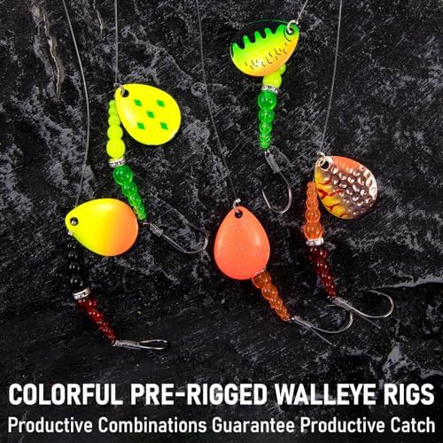 Alwonder 5PCS Walleye Rigs Wedding Ring Fishing Lures, Colorado Blades Stacked Fishing Beads Octopus Hooks Pre-Rigged Bait Rig, Crawler Harness Walleye Kokanee Salmon Spinner Rigs Kit 46IN 30LB Mono - Image 4