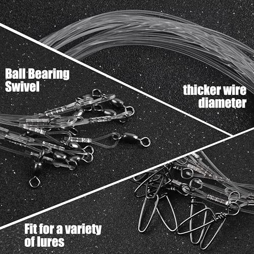 Fluorocarbon Fishing Wire Leader,24pcs Fluorocarbon Leaders Line with Swivel Snap High Strength Fishing Leader Line for Saltwater Freshwater 20LB-50LB - Image 5