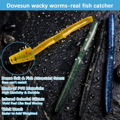 133Pcs Wacky Worm Bass Fishing Lures Kit with Soft Plastic Baits, Weedless & Offset Worm Hooks, Wacky Rig Tool, O-Rings, Sinkers - Image 4