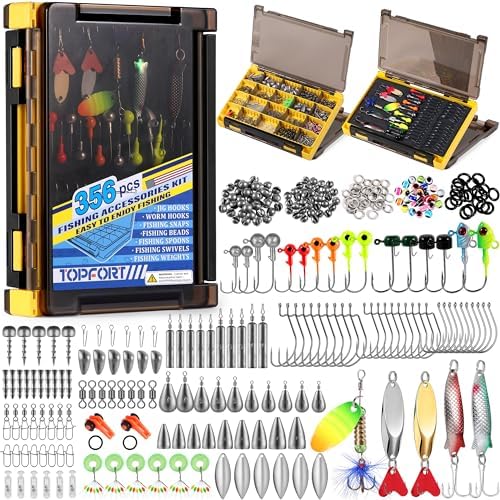 TOPFORT 187/343pcs Fishing Accessories Kit, Organized Fishing Tackle Box with Tackle Included, Fishing Hooks, Fishing Weights Sinkers, Fishing Gear and Equipment, Fishing Gift for Men by TOPFORT