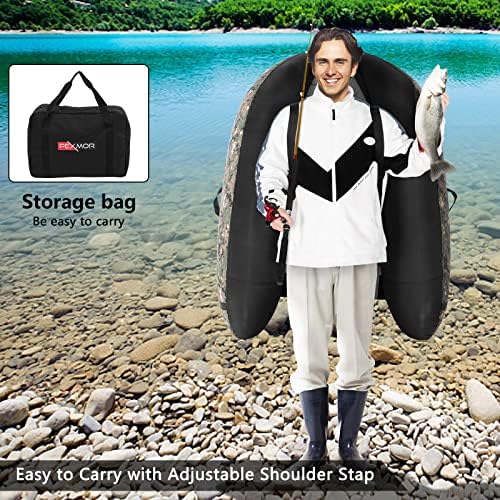 PEXMOR Inflatable Fishing Float Tube, Float Tubes for Fishing w/Rod Holder | Fish Ruler | Pump | Carry Bag | Adjustable Straps| Storage Pockets, 350LBS Capacity Fly Fishing Belly Boat - Image 6
