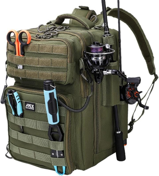 Fishing Backpack with Rod Holder, Fishing Tackle Bag by Apex+Outdoors