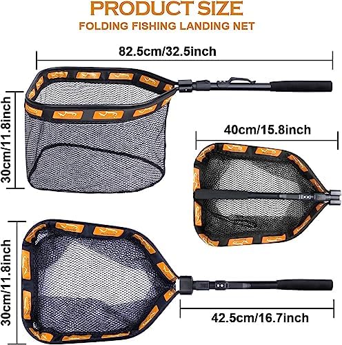 PLUSINNO Floating Fishing Net for Steelhead, Salmon, Fly, Kayak, Catfish, Bass, Trout Fishing, Rubber Coated Foldable Landing Net with Fixed or Telescoping Pole Handle, Fishing Gear and Gifts for Men - Image 4
