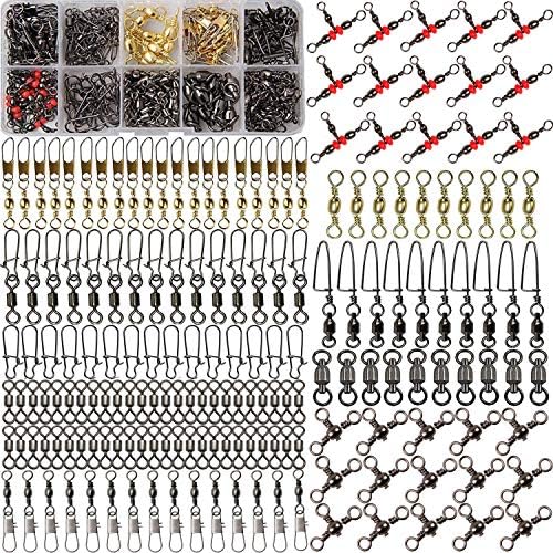 175pcs Fishing Swivels Snaps Kit - Ball Bearing Barrel Swivel 3 Way Swivels Fishing Tackle Line Connector Terminal Accessories Tackle Box for Lures Sinkers by AGOOL