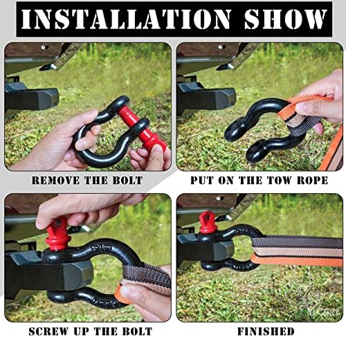 3/4" D Ring Shackle with 7/8" Screw Pin, 4.75T Working Load Limit (WLL) / 28.5T (62,831 lb) Minimum Breaking Strength (MBS) for Tow Strap Winch, Off-Road Vehicle Recovery (Black/Red, 2 Pack) - Image 5