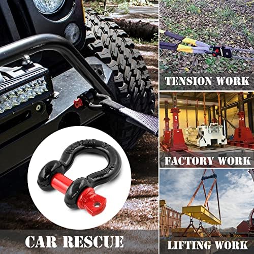 3/4" D Ring Shackle with 7/8" Screw Pin, 4.75T Working Load Limit (WLL) / 28.5T (62,831 lb) Minimum Breaking Strength (MBS) for Tow Strap Winch, Off-Road Vehicle Recovery (Black/Red, 2 Pack) - Image 6