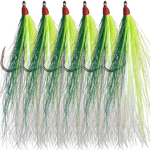 Bucktail Teasers Fishing Hooks Saltwater Flounder Rig Bucktail Mylar Teasers Inserted Fishing Teaser Hooks for Jigs Spoons Lures Hi/Lo Rig Striped Bass Bluefish Flounder Surf Bottom Fishing by AGOOL