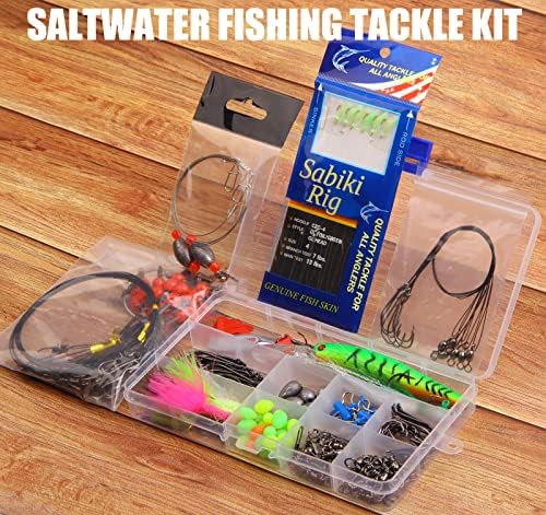 150pcs Saltwater Fishing Gear Surf Fishing Tackle Kit, Various Accessories Include Leaders, Bait Rigs, Spoons, Minnow Lures, Hooks, Swivels Snaps, Jigs, Sinker Weights - Image 6