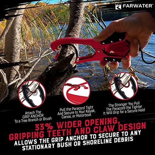 Canoe Anchor Grip - Boat, Float Tube & Kayak Fishing Accessories, Kayaking Equipment - Brush Clamp Anchor with Teeth - Gripper with 15ft Paracord - Rubber Grips - Coated Steel - - Image 6