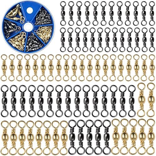 SILANON Fishing Barrel Swivels Kit, High Strength Rolling Barrel Swivels Fishing Tackle Stainless Solid Ring Brass Barrel Swivels Fishing Lure Leader Line Connectors Saltwater Freshwater by SILANON