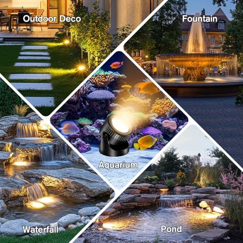 POPOSOAP Pond Lights 4-in-1 Warm White, Underwater Pond Lights with Timer/ IP68 Waterproof Submersible LED Fountain Lights for for Pond Waterfall Fountain Aquarium Garden Patio Pool(Set of 4)-P64H - Image 2