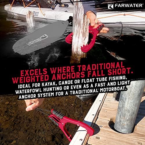 Canoe Anchor Grip - Boat, Float Tube & Kayak Fishing Accessories, Kayaking Equipment - Brush Clamp Anchor with Teeth - Gripper with 15ft Paracord - Rubber Grips - Coated Steel - - Image 3