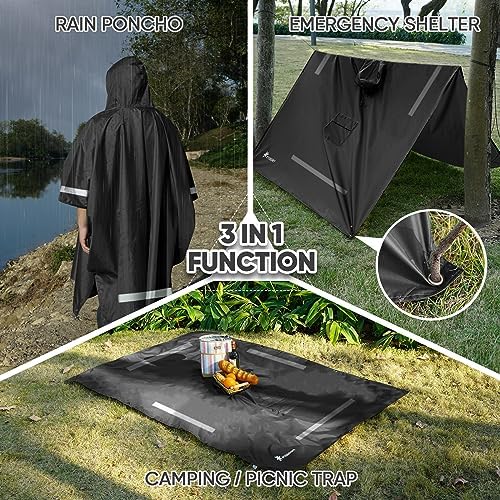 PTEROMY Hooded Rain Poncho for Adults, Reusable Waterproof Raincoat - Image 2