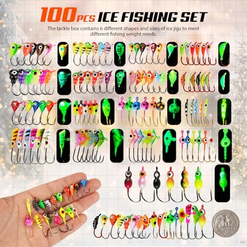 Ice Fishing Jigs Kit, 36/60/100pcs Micro Jig Heads Lures Hook Set for Winter Ice Jigging, Panfish, Perch, Trout, Bluegill, Walleye, Crappie Ice Fishing Lures Hooks Set with Storage Box - Image 4