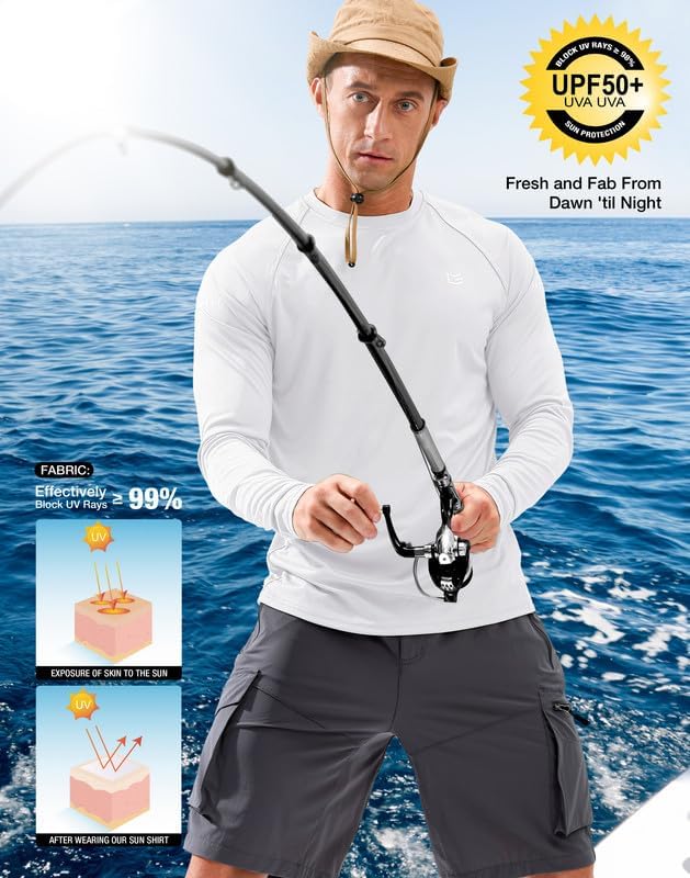Men's Sun Protection Swim Long Sleeve UPF 50+ Rash Guard Lightweight Shirts - Image 5