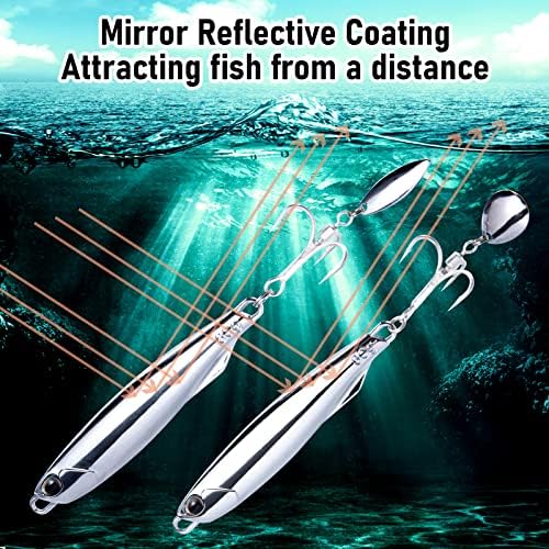 Dr.Fish 3 Pack Jigging Spoons Metal Casting Jigs Bladed Treble Hooks Saltwater Casting Spoons Surf Fishing Trolling Lures Vertical Diamond Jigs Mackerel Striper Bluefish Lures - Image 5