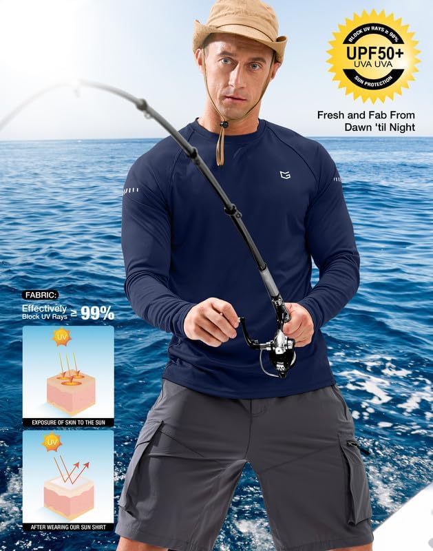 Men's Sun Protection Swim Long Sleeve UPF 50+ Rash Guard Lightweight Shirts - Image 6