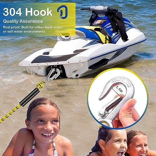 Heavy Duty Boat Tow Harness, Floating Ski Tow Boat Harness with Stainless Steel Hooks, Pulley and Float, Self Centering Tube Rope Tow Harness for Tubing, Water Skiing, Wakeboarding - Image 3